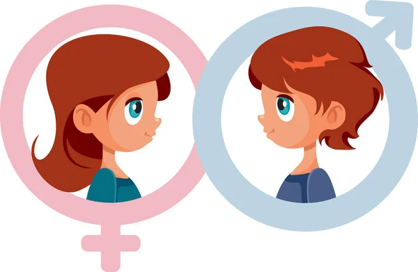 Junge Und Mädchen Auf Geschlechtssymbolen Avatar Portraits Cartoon Vektor Design — Stockvektor