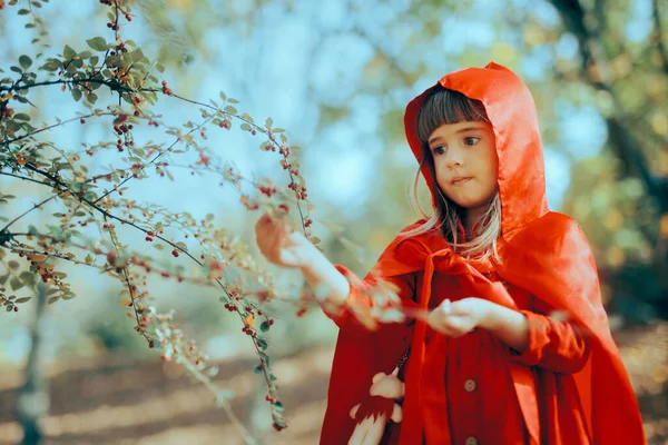 Girl Wearing Little Red Riding Hood Costume Outdoors — Stock Photo, Image