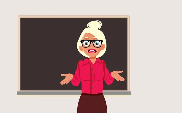 Puzzled Clueless Teacher Front Classroom Vector Cartoon Illustration — Stock Vector