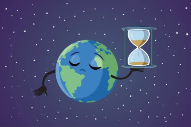 Kum Saati Vektörü Çizim Çizimi Yapan Dünya Maskotu
