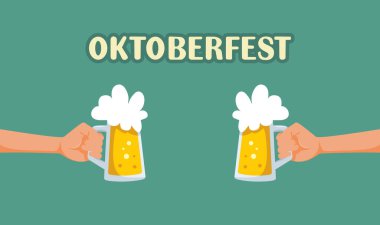 Oktoberfest Festivali Vektör Çizgi Filminde Elleri Birayla Tost Etmek