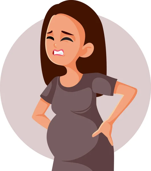 身受背痛折磨的孕妇病媒的医学漫画说明 — 图库矢量图片