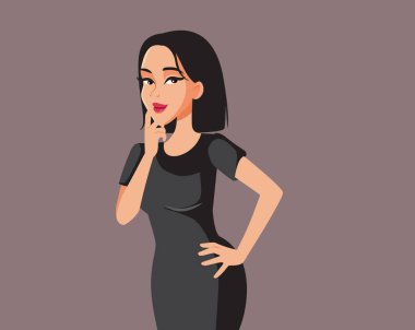 Asyalı Etnik Kadın Düşünen Vektör Çizim Çizimi