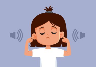 Küçük Kız Gürültü Kirliliği ve Yüksek Sesli Müzik Vektörü Çizgifilminden Acı Çekiyor