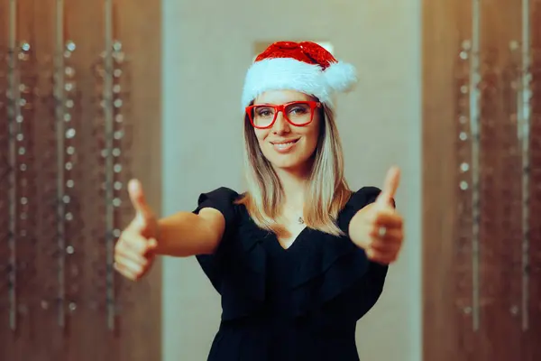 Happy Woman Excited about Christmas Sale on Eyeglasses