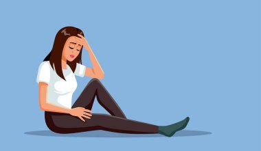 Üzgün Kadın Hüzünlü ve Depresyonlu Vektör Tasviri