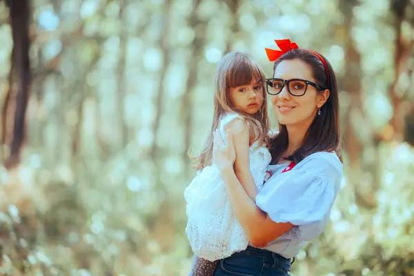 Modern Hipster Princess Snow White Holding her Daughter