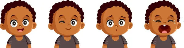 Baby African Ethnicity Feeling Different Emotions Vector Cartoon Illustration Dalam - Stok Vektor