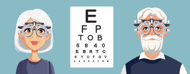 Tıbbi Muayene Vektörü İllüstrasyonunda Yaşlıların Görüşleri Kontrol Ediliyor