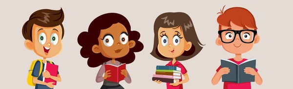 Group Children Reading Books Vector Cartoon Illustration — Stock Vector