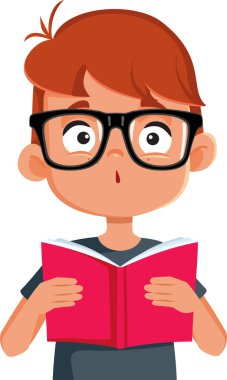 Meraklı Öğrenci Bir Ders Kitabı Vektör Çizim Çizimi Tutuyor