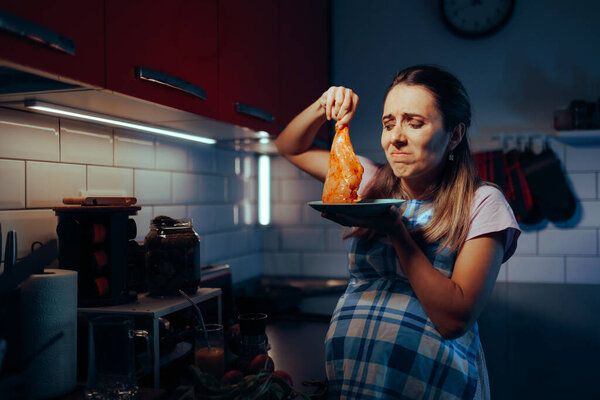 Pregnant Woman Cooking Meat Not Standing it 