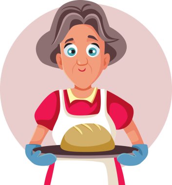 Baker Nine 'nin elinde ev yapımı Ekmek Vektörü Çizgi Filmi Karakteri var. Mutlu ev aşçısının yemek pişirme yeteneği var. 