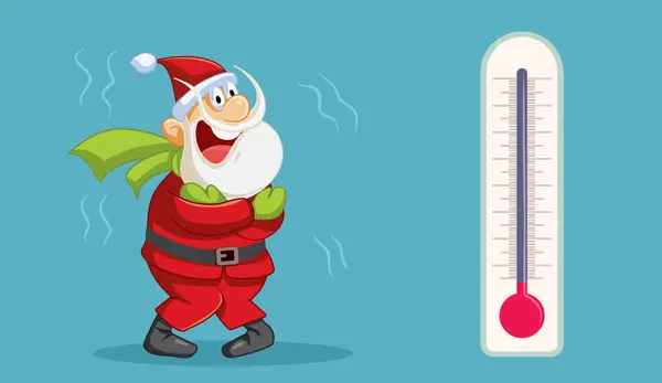 Santa Claus Drżenie Niskiej Temperaturze Winter Vector Cartoon Design — Wektor stockowy