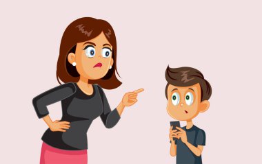 Anne, oğluyla ekrandaki zaman vektörü karikatürü için kavga ediyor.