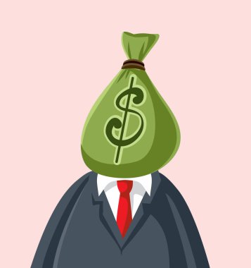 Para Çantası Kafası Olan Adam Kâr Vektörü Çizgifilmine Saplantılı