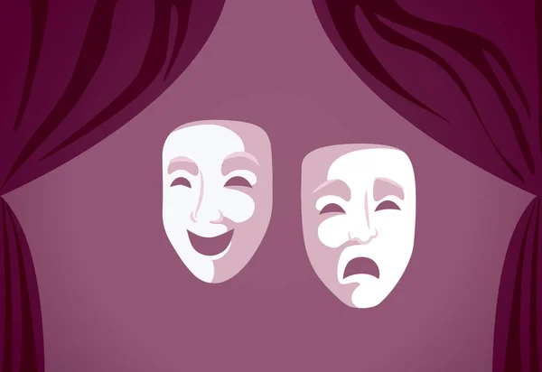 Happy and Sad Theater Masks with Emotions Vector Concept Illustration