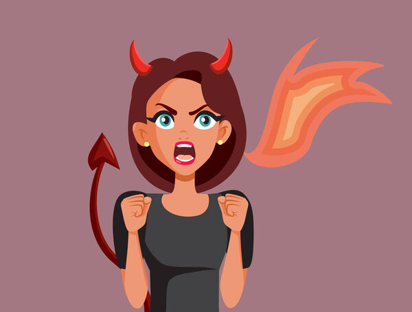 Злая подруга, плюющая на огонь, когда говорит о векторной карикатуре