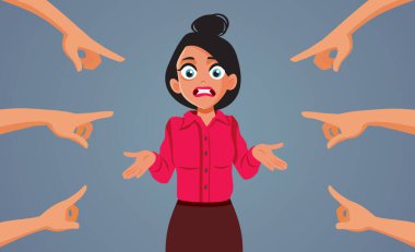 Karmaşık Masum Kadın Vektör Çizgifilmine Gösteren İnsanlar