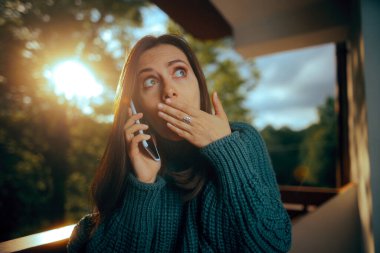 Surprised Woman Answering to a Strange Unknown Phone Call  clipart