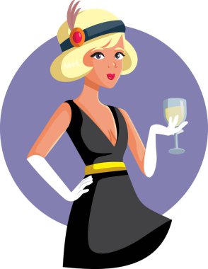 Vector Flapper Girl Şampanya Tutuyor Yeni Yılı Kutluyor