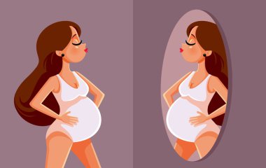 Hamile Kadın Hissediyor Vücudu Pozitif Aynaya Bakıyor