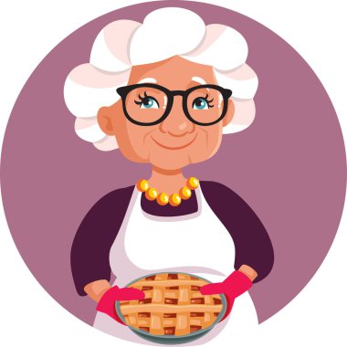 Neşeli Büyükanne Ev Yapımı Turta Vektörü Çizgi Filmi Karakteri