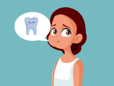 Şişmiş yanaklı vektör kız diş ağrısı komplikasyonu yaşıyor.