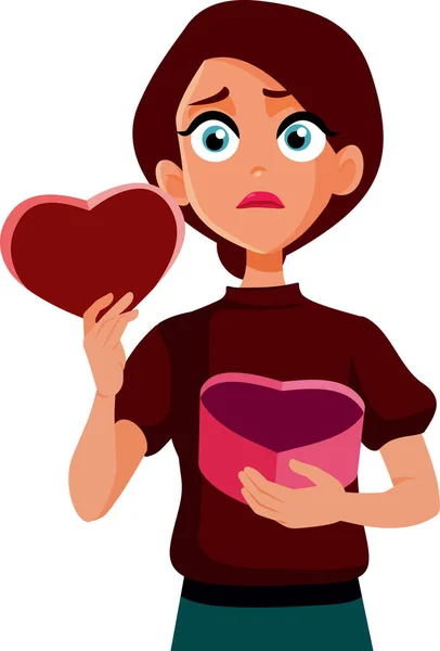 Vector Unhappy Woman Receiving Bad Valentine Gift Her Boyfriend — Stock Vector