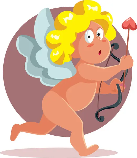 Drôle Effrayé Cupidon Courir Loin Vecteur Dessin Animé Conception — Image vectorielle