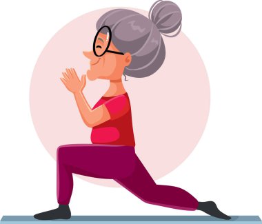 Mutlu Yaşlı Kadın Yoga Poz Çizgi Filmi Çizimi