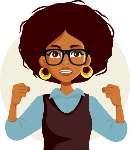 Stressad Affärskvinna Afrikansk Etnicitet Vektor Tecknad Illustration — Stock vektor