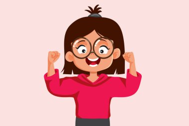 Neşeli Küçük Kız Vektör Çizgi Filmini Kutluyor