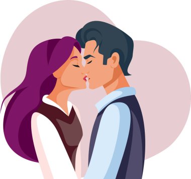 Mutlu Romantik Çiftler Öpüşme Vektörü Çizgi Filmleri