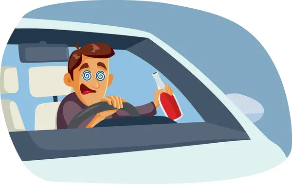 Reckless Man Drinking Driving Cartoon Drawing Illustration — Stock Vector