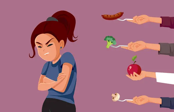Picky Eating Teen Girl Refusing Eat Vector Illustration — Stock Vector