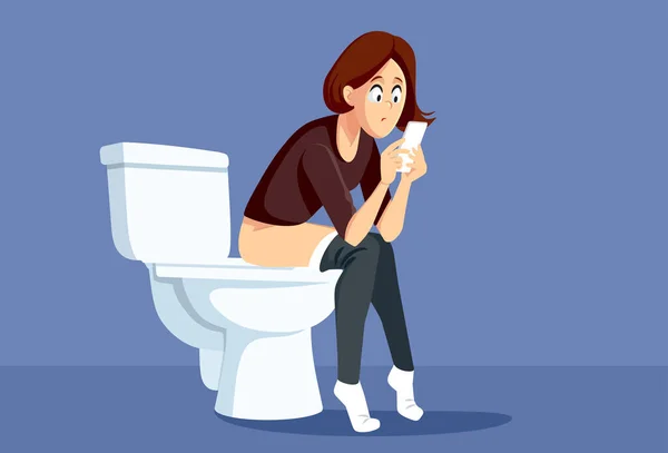 stock vector Vector Woman Doom Scrolling on her Phone While on the Toilet