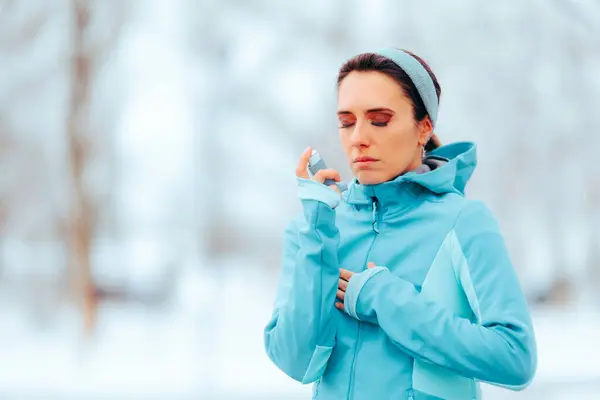 stock image Woman Suffering an Asthma Attack After Running in the Cold