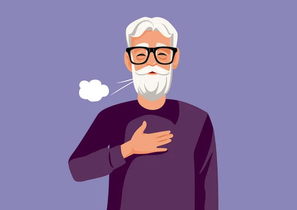 Senior Man Having Difficulties Breathing Vector Medical Illustration — Stock Vector