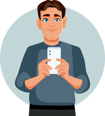 Yetişkin Adam Telefonu elinde tutuyor Bir şey Vektör Karakter Tasarımı