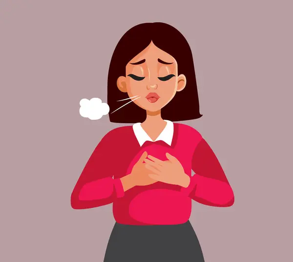 Woman Suffering Respiratory Condition Breathing Heavily Vector Illustration — Stock Vector