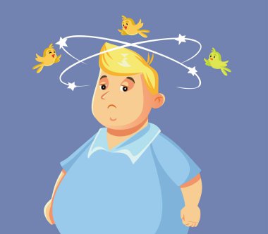 Şişman Adam Sersemlemiş ve Mide bulandırıcı Vektör Çizim Çizimi