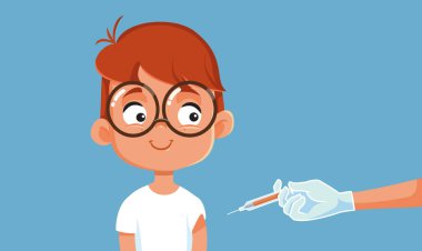 Hemşire Mutlu Çocuk Vektör Çizgi Filmini Aşılıyor