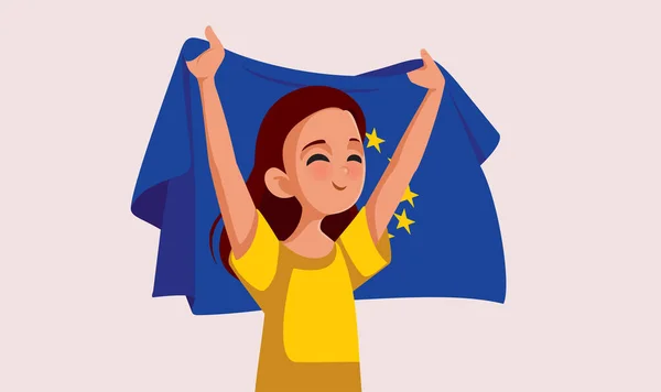 Vector Niña Sosteniendo Bandera Unión Europea Celebrando Unidad Gráficos vectoriales