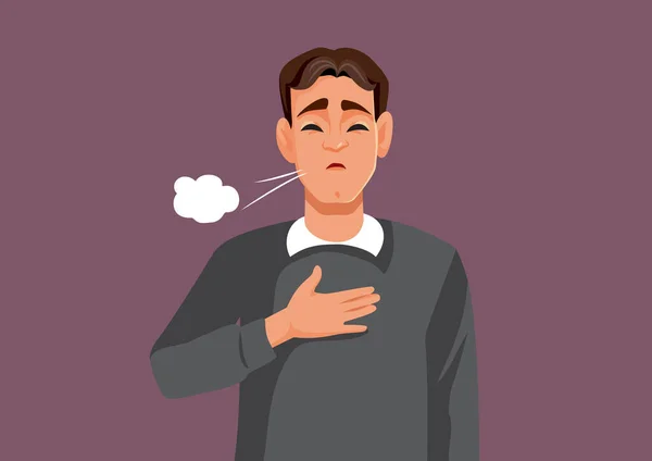 Man Suffering Respiratory Condition Breathing Heavily Vector Illustration — Stock Vector