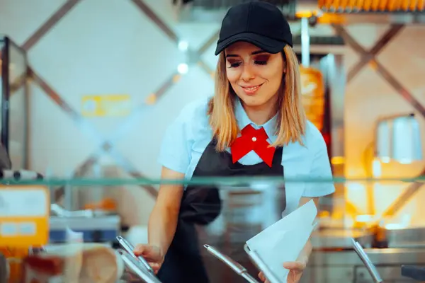 Frau Arbeitet Einem Fast Food Restaurant Bei Der Zubereitung Eines — Stockfoto