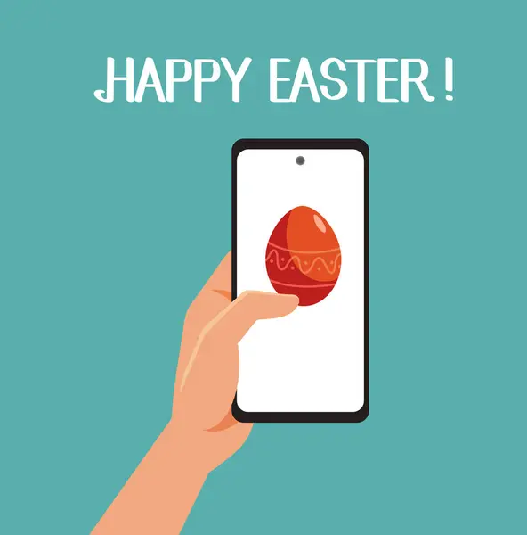 Osoba Wektorowa Trzymająca Smartfon Wysyłająca Happy Easter Messages Grafika Wektorowa