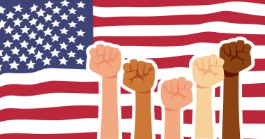 Amerika Birleşik Devletleri 'nde protesto eden insanlar Vektör illüstrasyonu