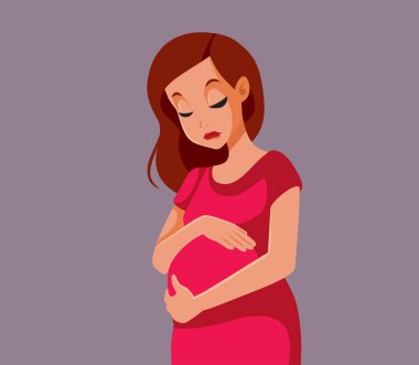 Sağlık sorunları ve depresyon vektörü illüstrasyonu olan üzgün hamile kadın.