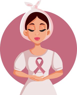 Woman Fighting Cancer Holding a Pink Ribbon Vector Awareness Poster Design clipart